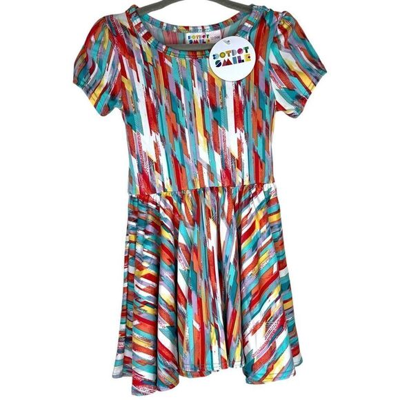 NEW Dot Dot Smile Abstract Multicolor Pattern Cap Sleeve Dress 12-24M - Picture 1 of 7